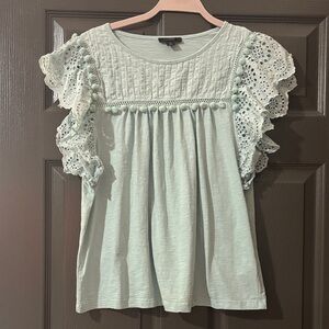 J. Crew Mint Eyelet Flutter Sleeve Top